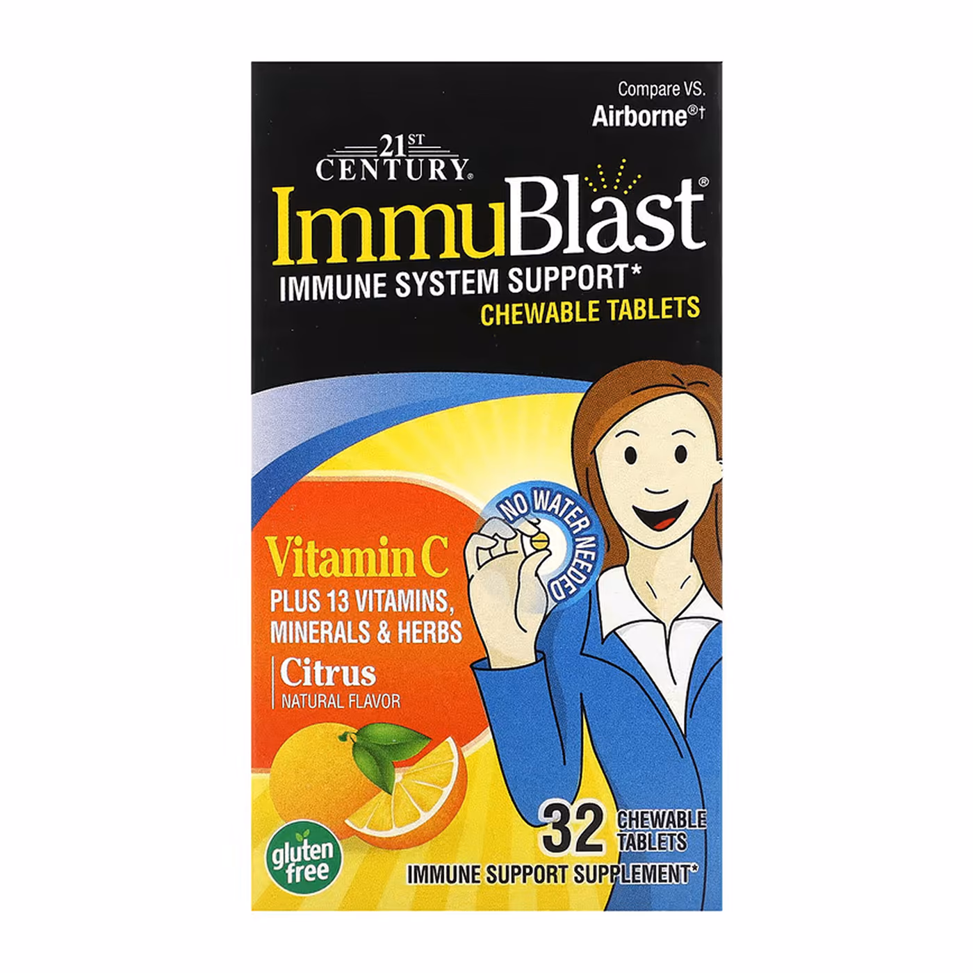 21st Century ImmuBlast, жевательные таблетки с цитрусовым вкусом, 32 шт.