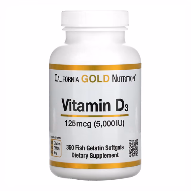 California Gold Nutrition Vitamin D3 125 мкг (5000 МЕ), 360 мягких капсул
