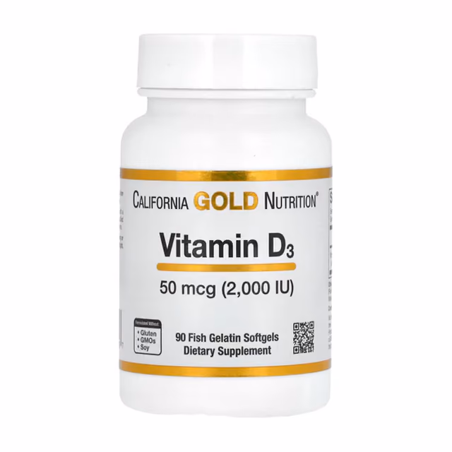 California Gold Nutrition Vitamin D3 50 мкг (2000 МЕ) — 90 мягких капсул