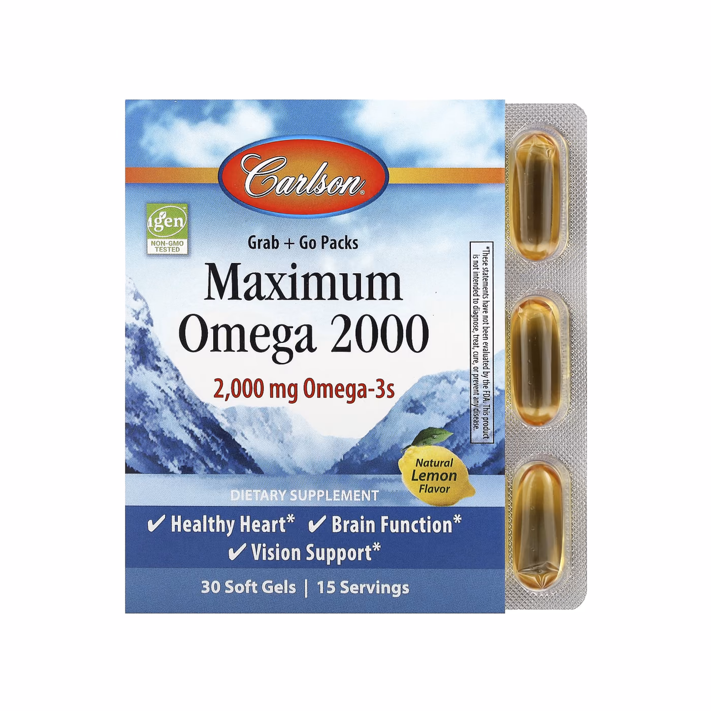 Carlson Laboratories Maximum Omega 2000, натуральный лимонный вкус, 30 мягких капсул