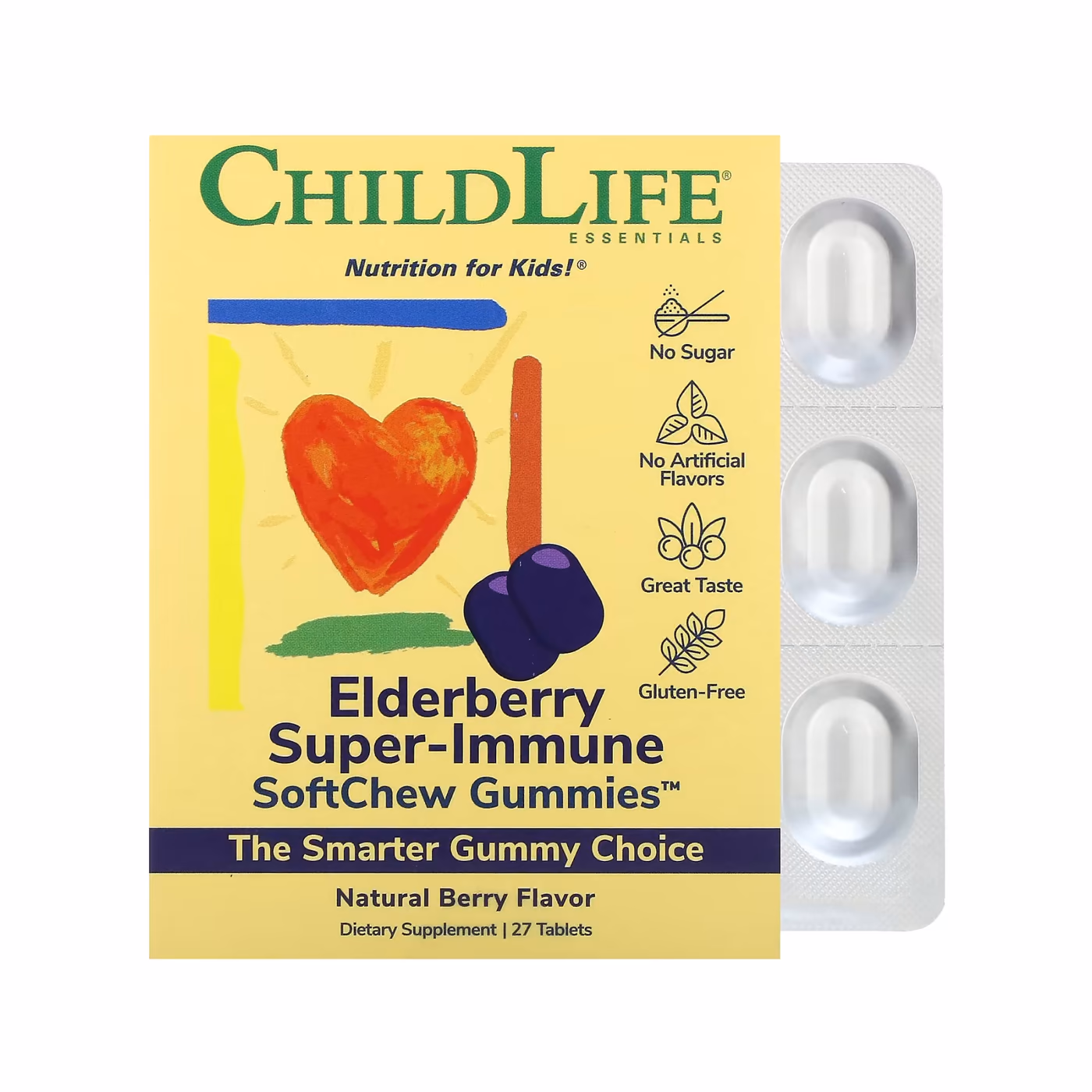 ChildLife Essentials Elderberry Super-Immune SoftChew Gummies, натуральный ягодный вкус, 27 жевательных таблеток