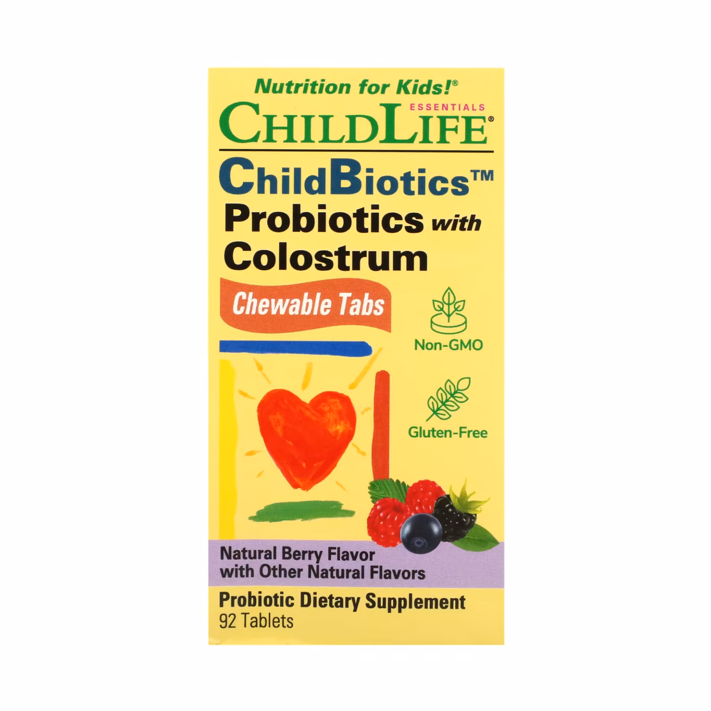 ChildLife Essentials ChildBiotics пробиотики с молозивом, жевательные таблетки, натуральный ягодный вкус, 92 таблетки