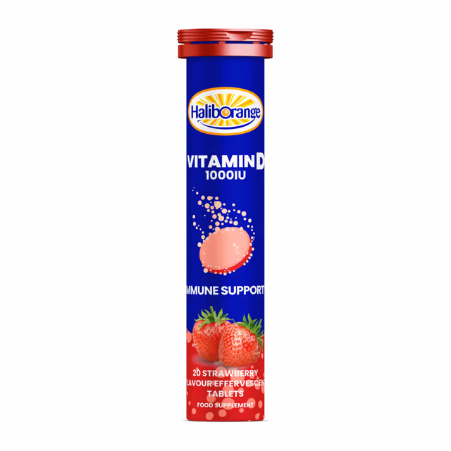 Haliborange Vitamin D 1000 IU, клубничные шипучие таблетки, 20 шт.