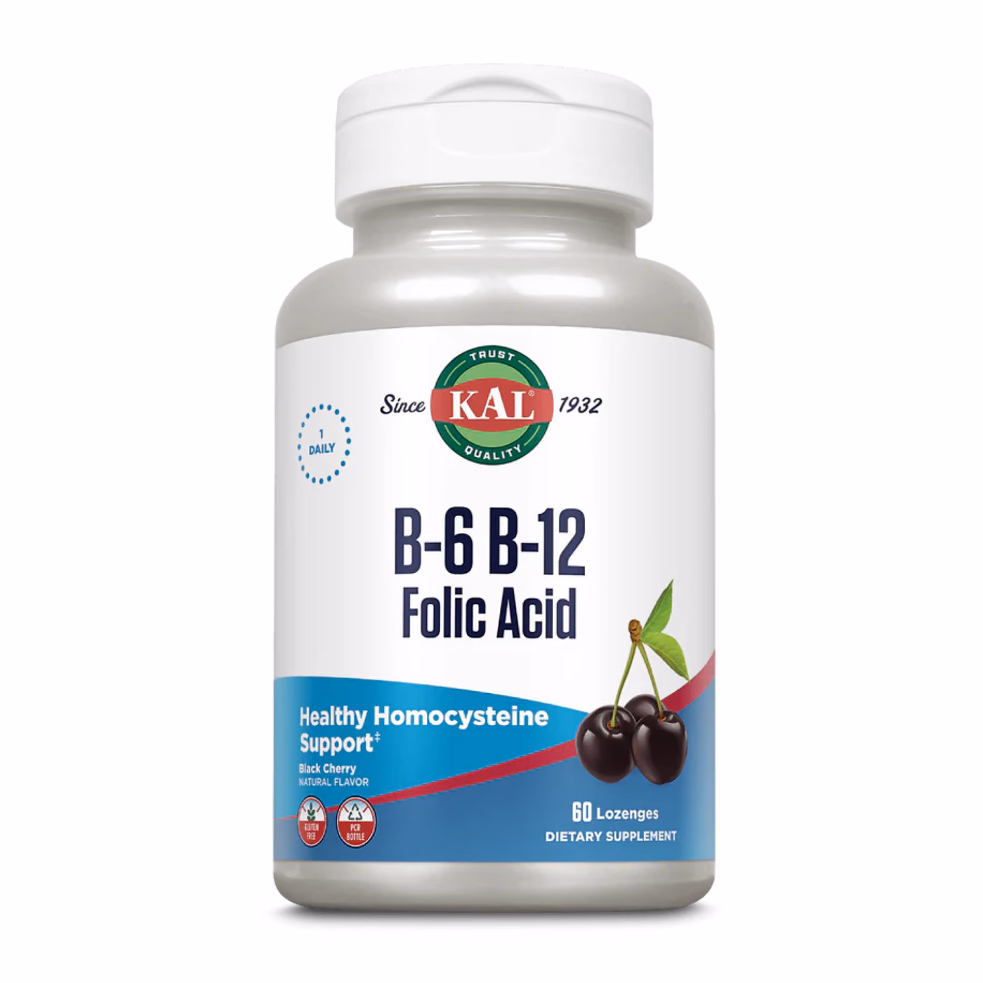 KAL B-6 B-12 Folic Acid, чёрная вишня, 60 леденцов