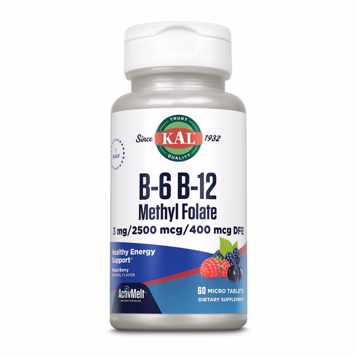 KAL B6 B12 Methyl Folate ActivMelt, ягодный микс, 60 микротаблеток