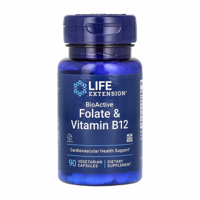 Life Extension BioActive Folate & Vitamin B12, 90 вегетарианских капсул