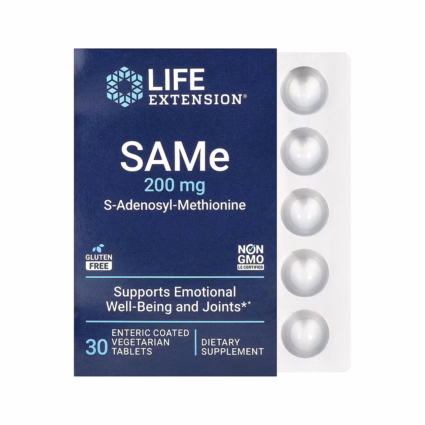 Life Extension SAMe 200 мг, 30 кишечнорастворимых вегетарианских таблеток