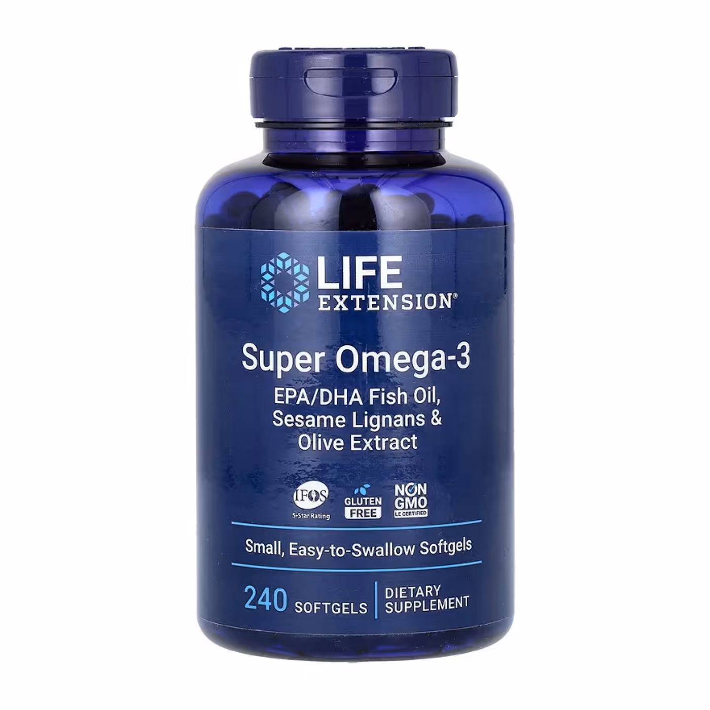 Life Extension Super Omega-3 EPA/DHA Fish Oil с лигнанами кунжута и экстрактом оливы, 240 капсул