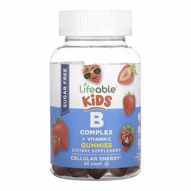 Lifeable Kids B Complex + Vitamin C, без сахара, клубника, 60 жевательных пастилок