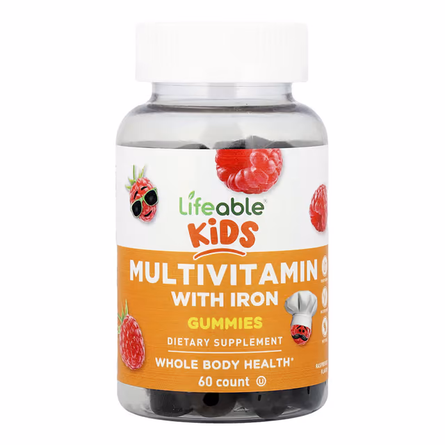 Lifeable Kids Multivitamin with Iron Gummies, малина, 60 жевательных пастилок