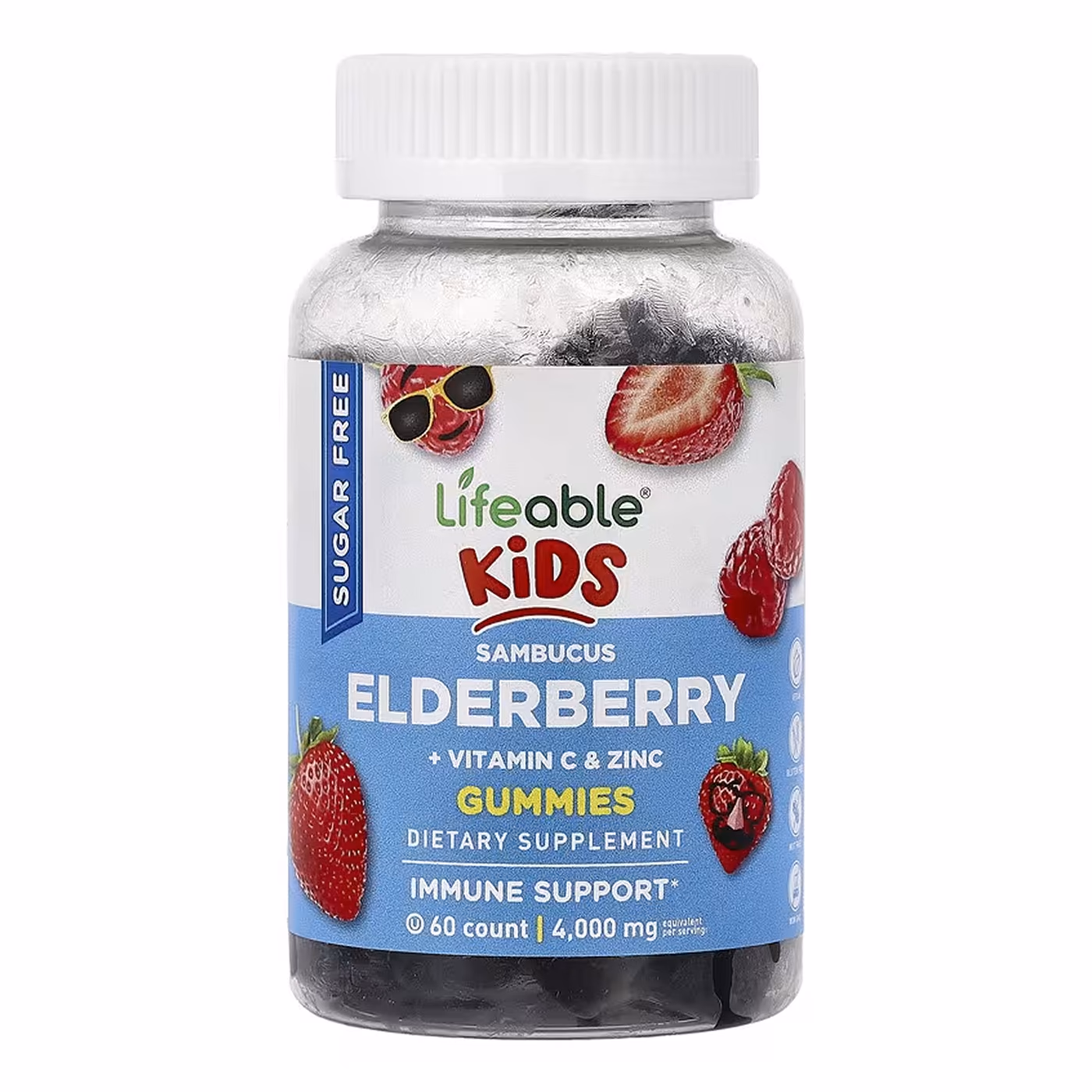 Lifeable Sambucus Elderberry + Vitamin C & Zinc Kids Sugar Free, 60 жевательных пастилок