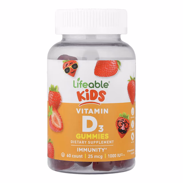 Lifeable Kids Vitamin D3 Gummies, клубника, 60 жевательных пастилок