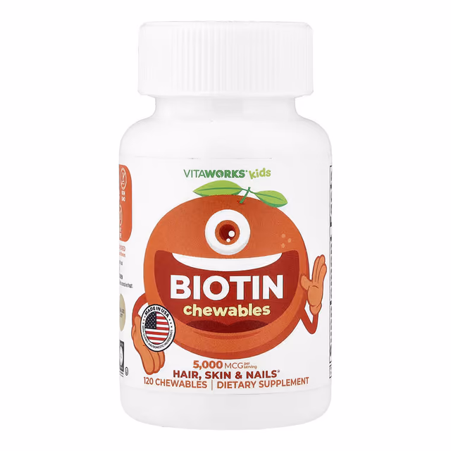 VitaWorks Kids Biotin, 5 000 мкг, 120 жевательных таблеток