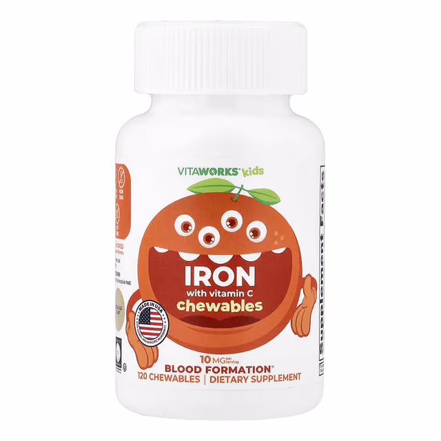 VitaWorks Kids Iron with Vitamin C, 120 жевательных таблеток