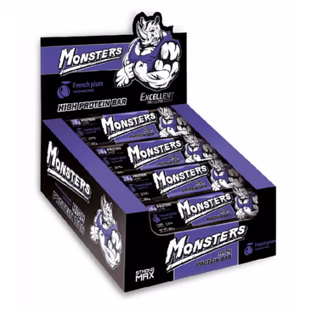 Monster Strong Max High Protein Bar French Plum, 80 г × 20