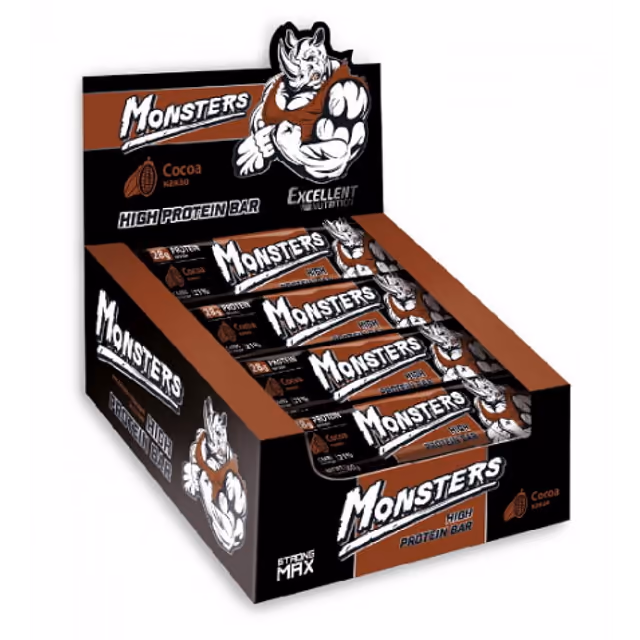 Monsters Strong Max Cocoa, протеиновый батончик, 80 г × 20