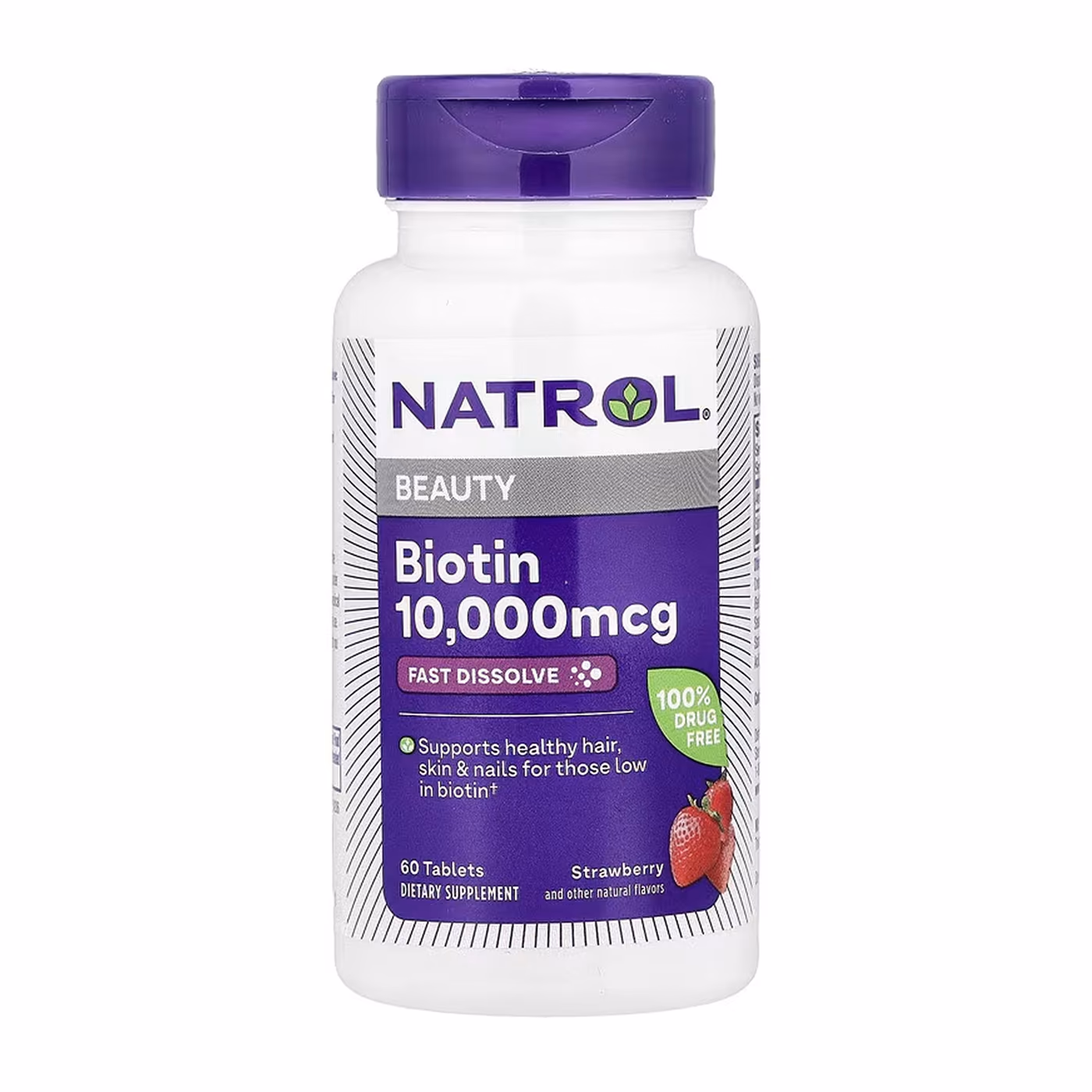 Natrol Biotin 10 000 мкг Fast Dissolve, клубничный вкус, 60 таблеток