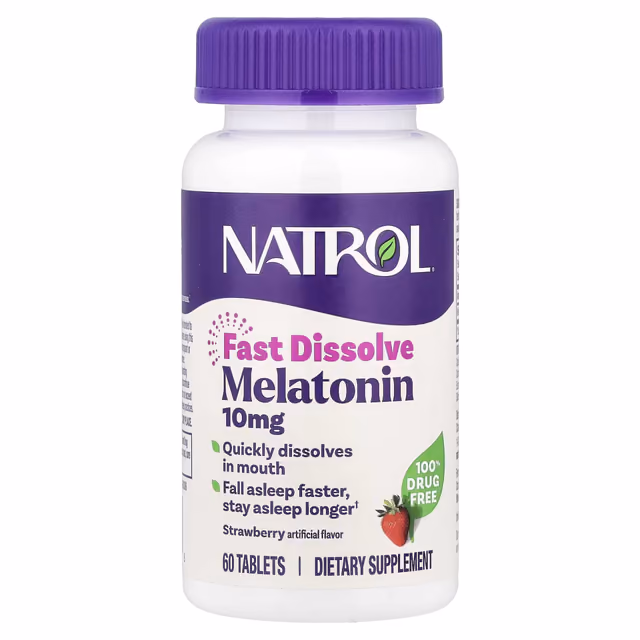 Natrol Fast Dissolve Melatonin 10 мг, клубника, 60 таблеток (повреждённая этикетка)
