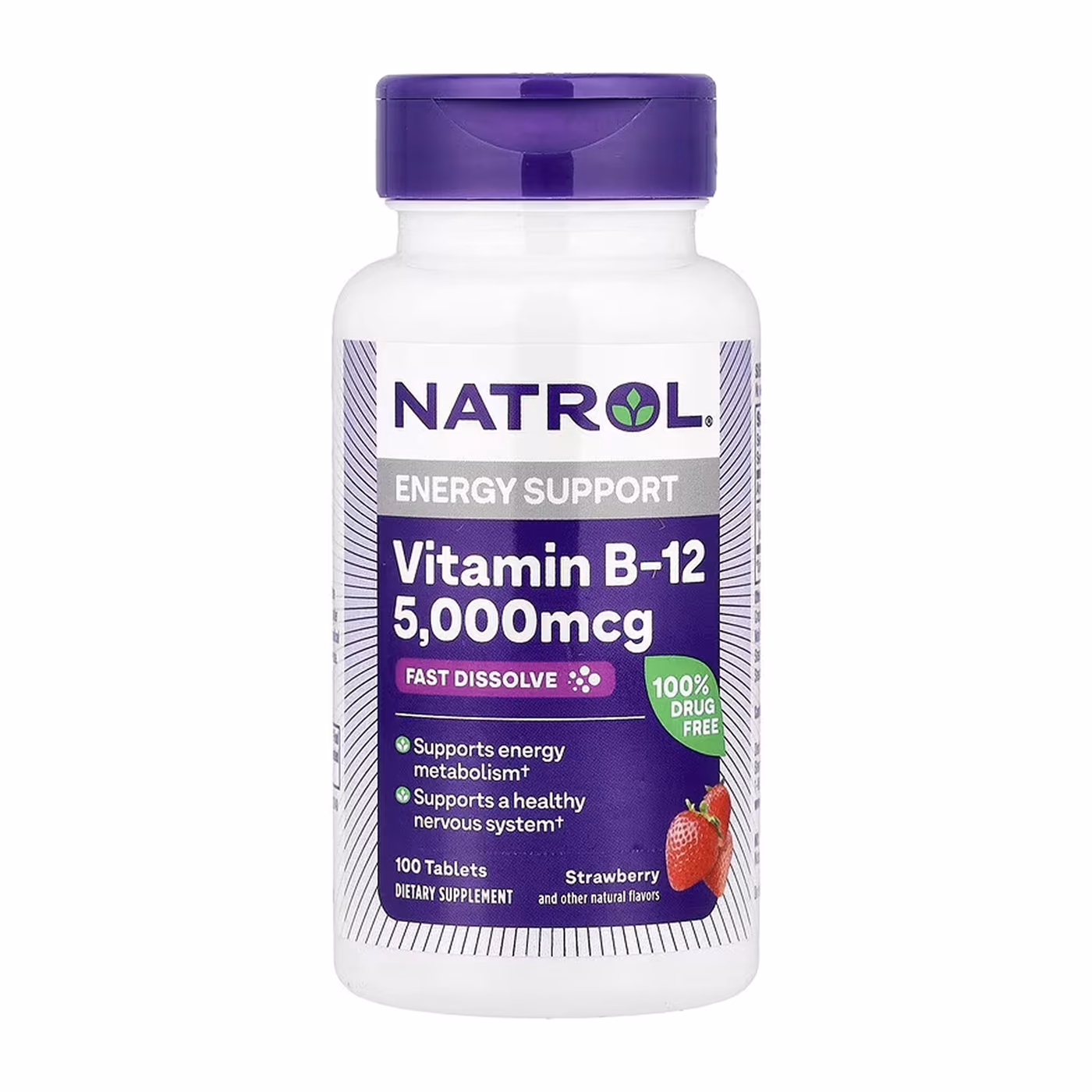 Natrol Vitamin B-12 5000 мкг, быстрорастворимые таблетки, клубника, 100 таблеток