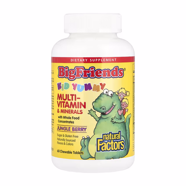 Natural Factors BigFriends Kid Yummy мультивитамины и минералы Jungle Berry, 60 жевательных таблеток
