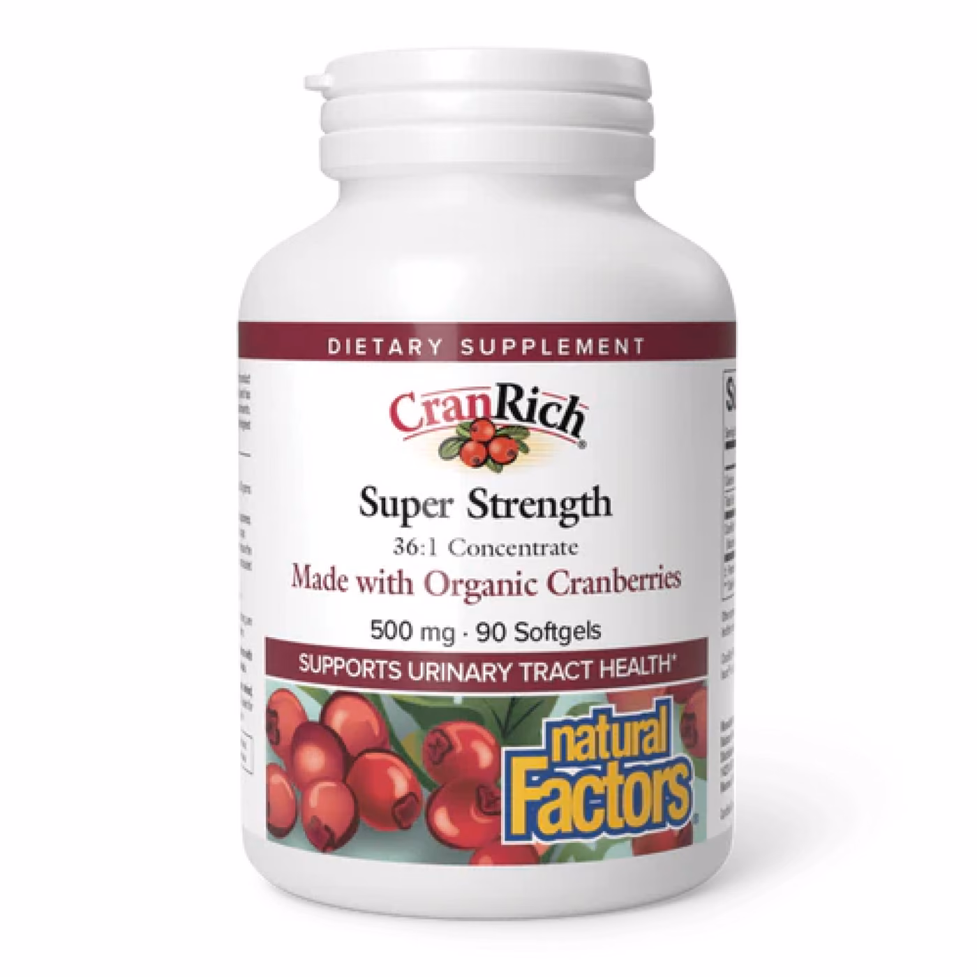 Natural Factors CranRich Super Strength, концентрат органической клюквы 36:1, 500 мг, 90 мягких капсул