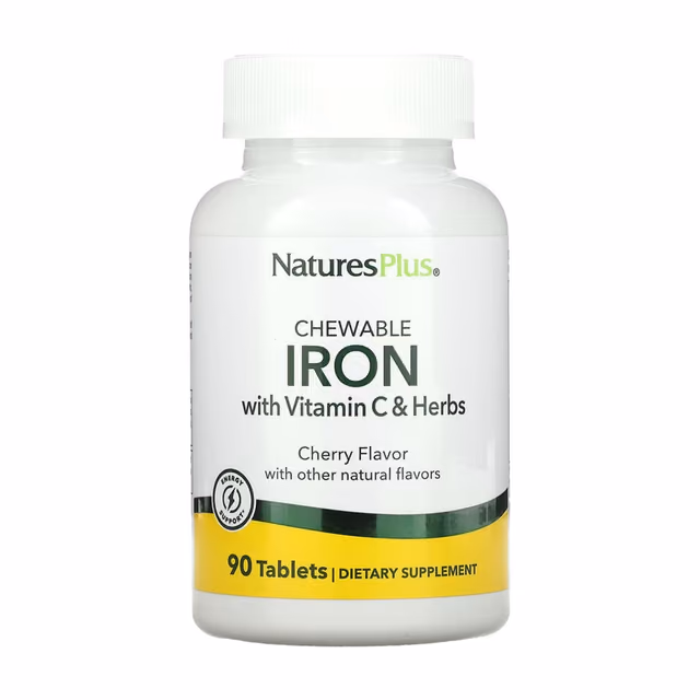 Nature's Plus Жевательное железо 27 мг с витамином C и травами, вишня, 90 таблеток