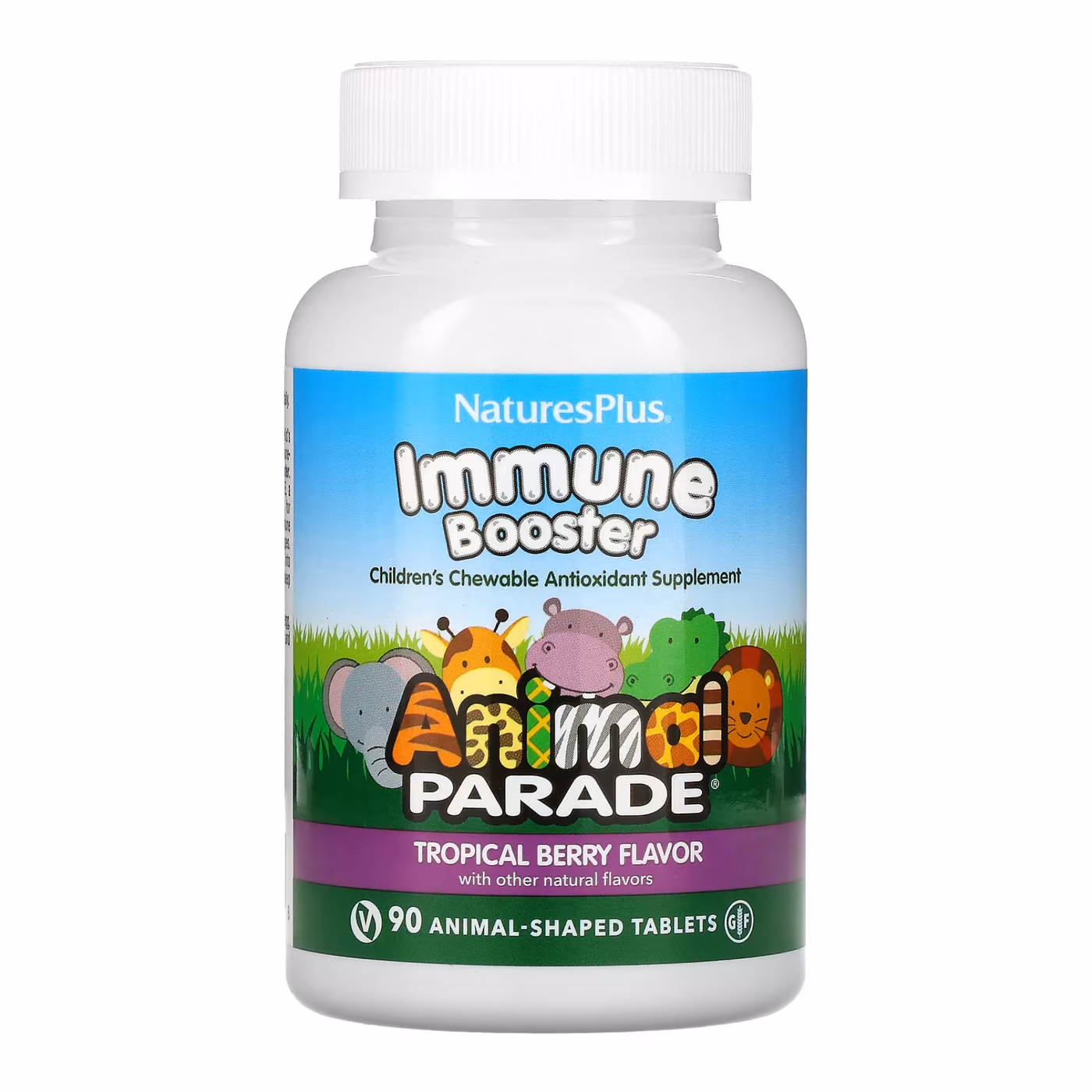 Nature's Plus Animal Parade Kids Immune Booster, жевательные таблетки, тропические ягоды, 90 шт.