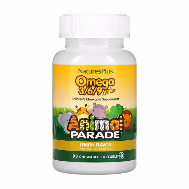 Nature's Plus Animal Parade Omega 3/6/9 Junior, лимон, 90 жевательных мягких капсул