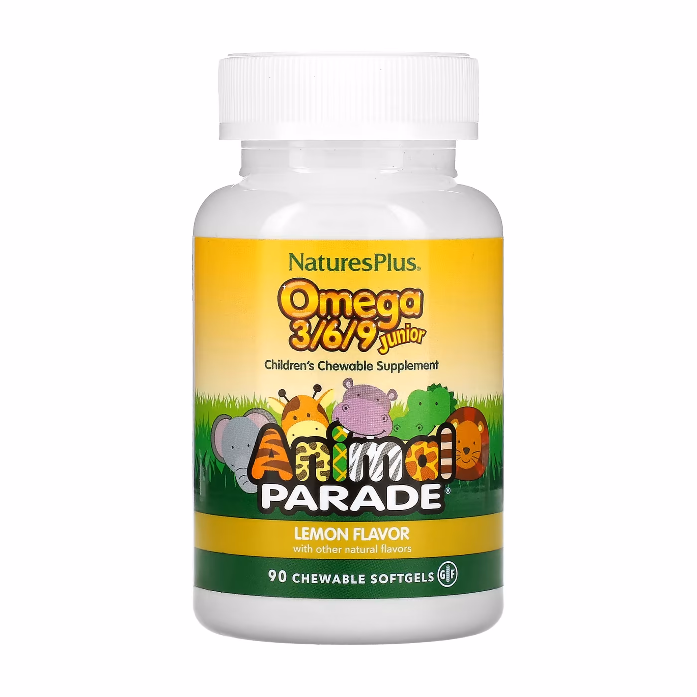 Nature's Plus Animal Parade Omega 3/6/9 Junior, лимон, 90 жевательных мягких капсул