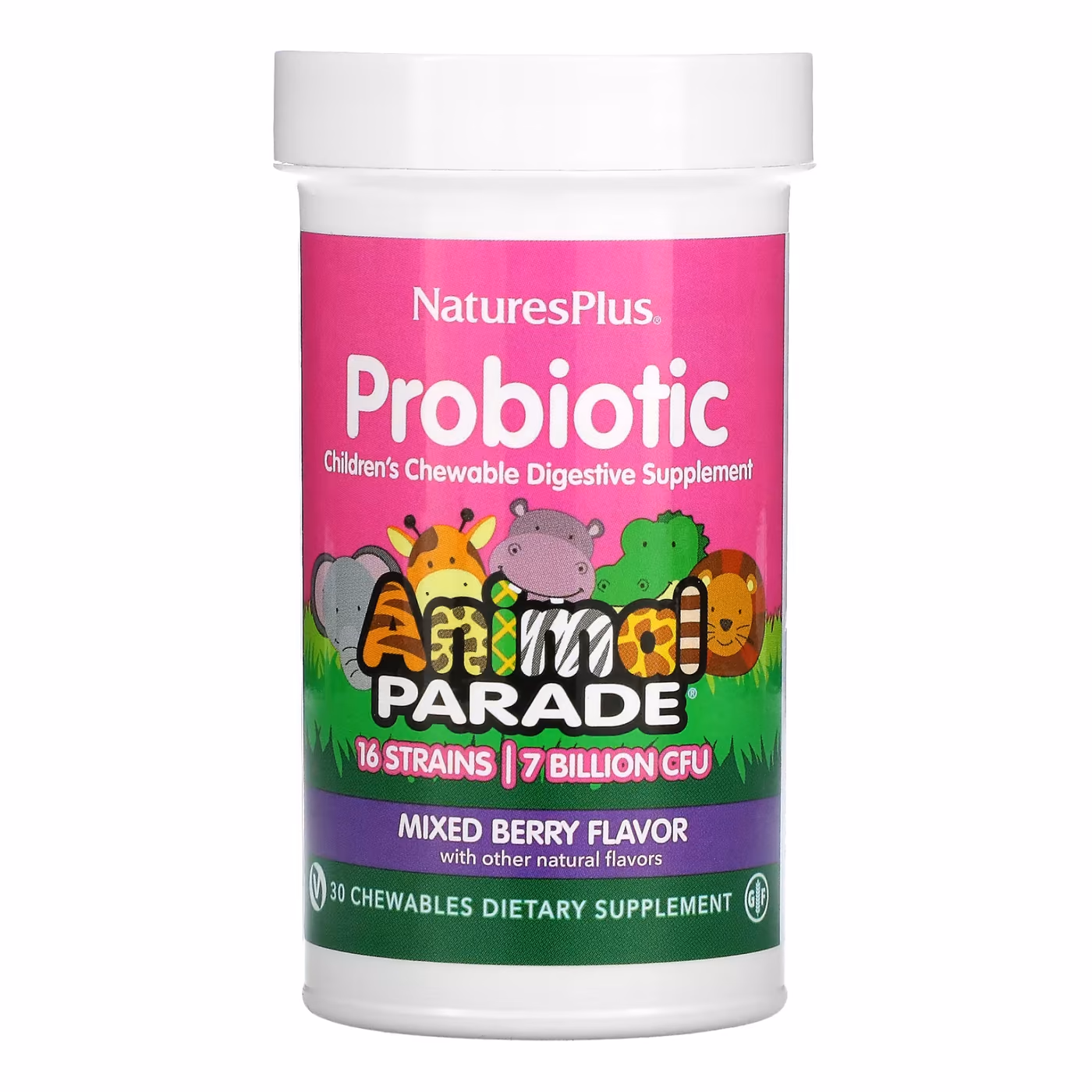 Nature's Plus Animal Parade Kids Probiotic Bi-Layer Chewable, смешанные ягоды, 30 жевательных таблеток