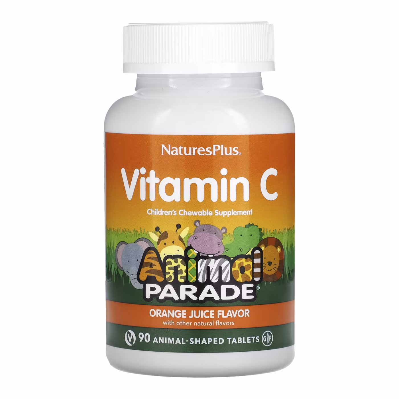 Nature's Plus Animal Parade Vitamin C, детские жевательные таблетки со вкусом апельсинового сока, 90 шт.