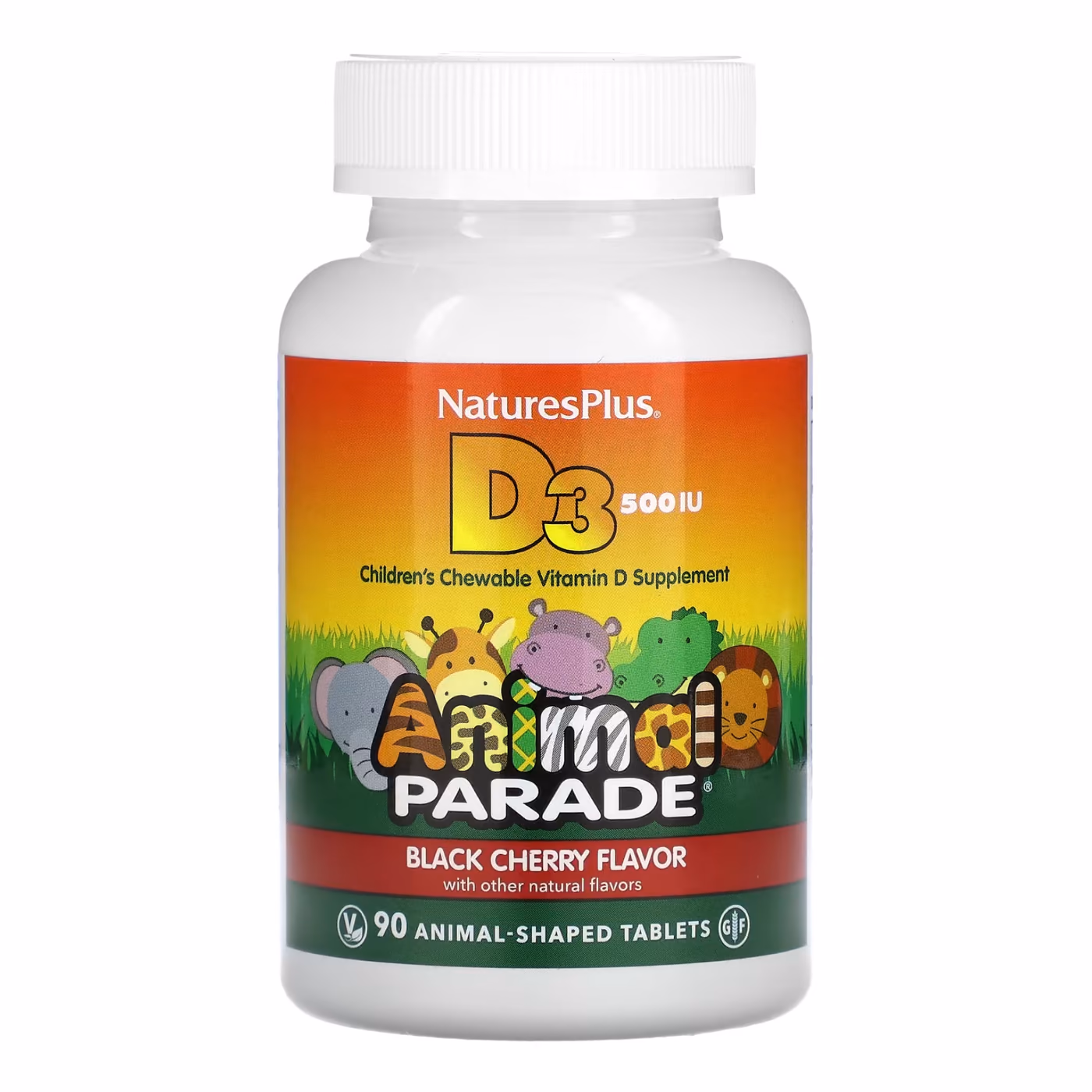 Nature's Plus Animal Parade Vitamin D3 500 МЕ, чёрная вишня, 90 жевательных таблеток