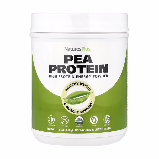 Nature's Plus Pea Protein, органический гороховый протеин без вкуса и подсластителей, 500 г