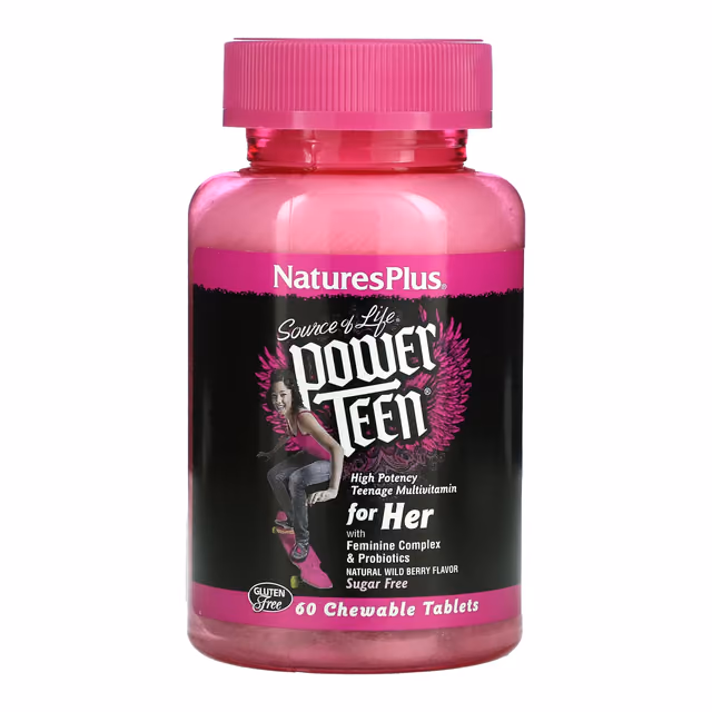 Nature's Plus Source of Life Power Teen for Her, жевательные мультивитамины, лесные ягоды, 60 таблеток