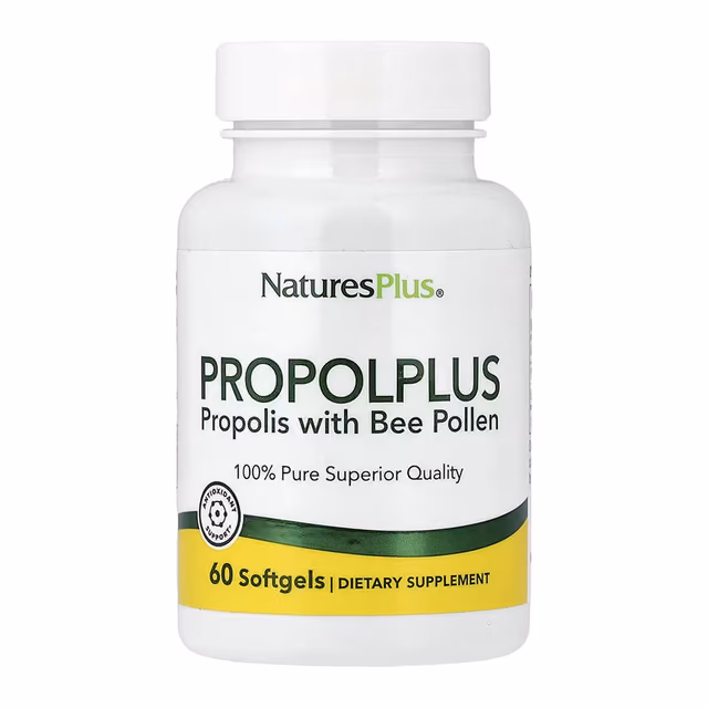 Nature's Plus Propolplus, прополис с пчелиной пыльцой — 60 мягких капсул