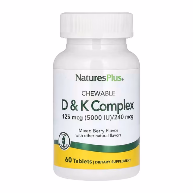 Nature's Plus Chewable D & K Complex 125 мкг (5000 МЕ) / 240 мкг, 60 жевательных таблеток, лесные ягоды