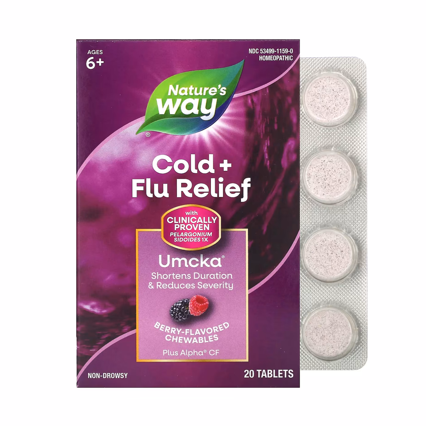 Nature's Way Umcka Cold + Flu Relief, ягодные жевательные таблетки, 20 шт.