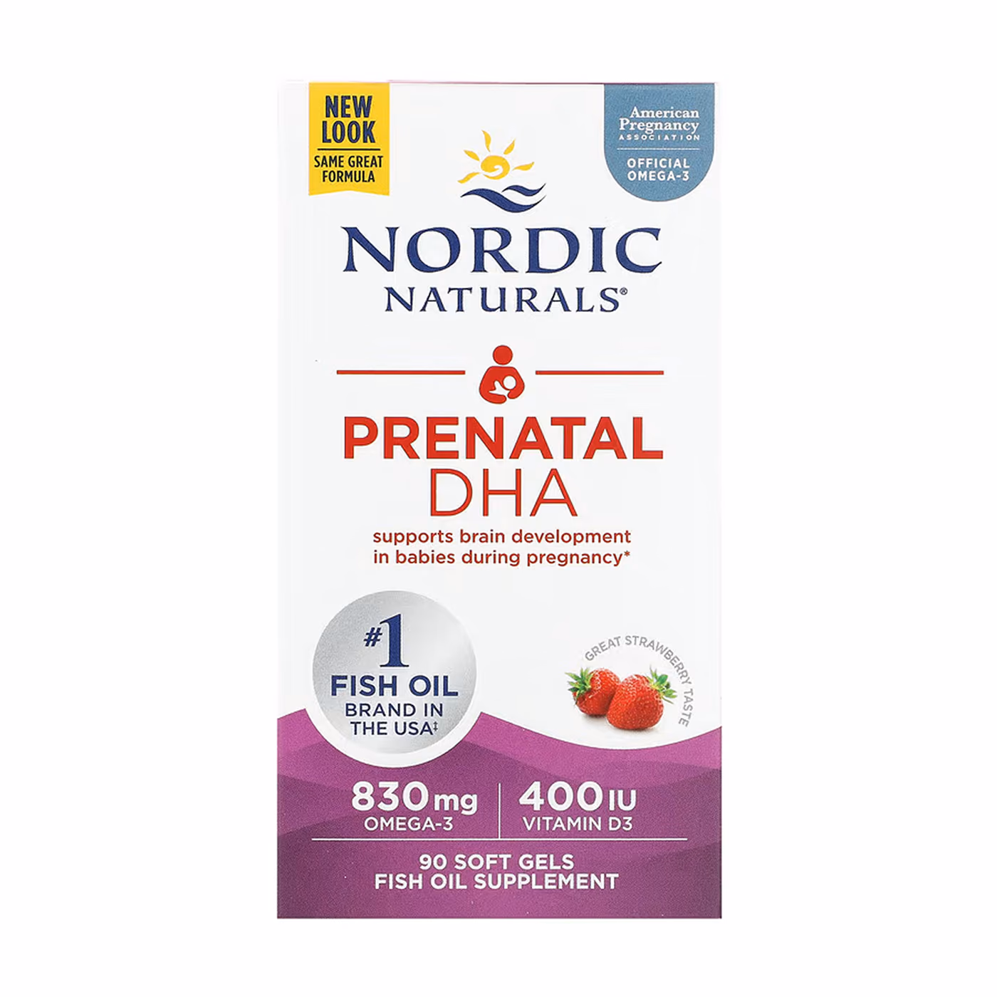 Nordic Naturals Prenatal DHA, клубника, 90 мягких капсул