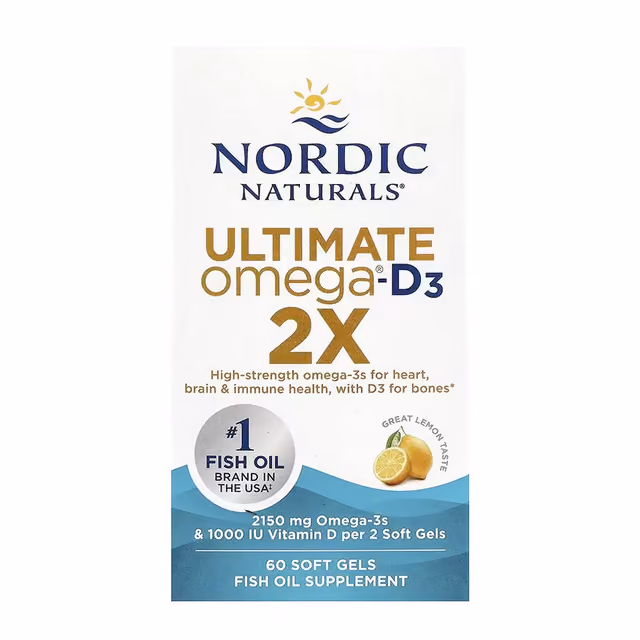 Nordic Naturals Ultimate Omega 2X D3, лимонный вкус, 60 мягких капсул