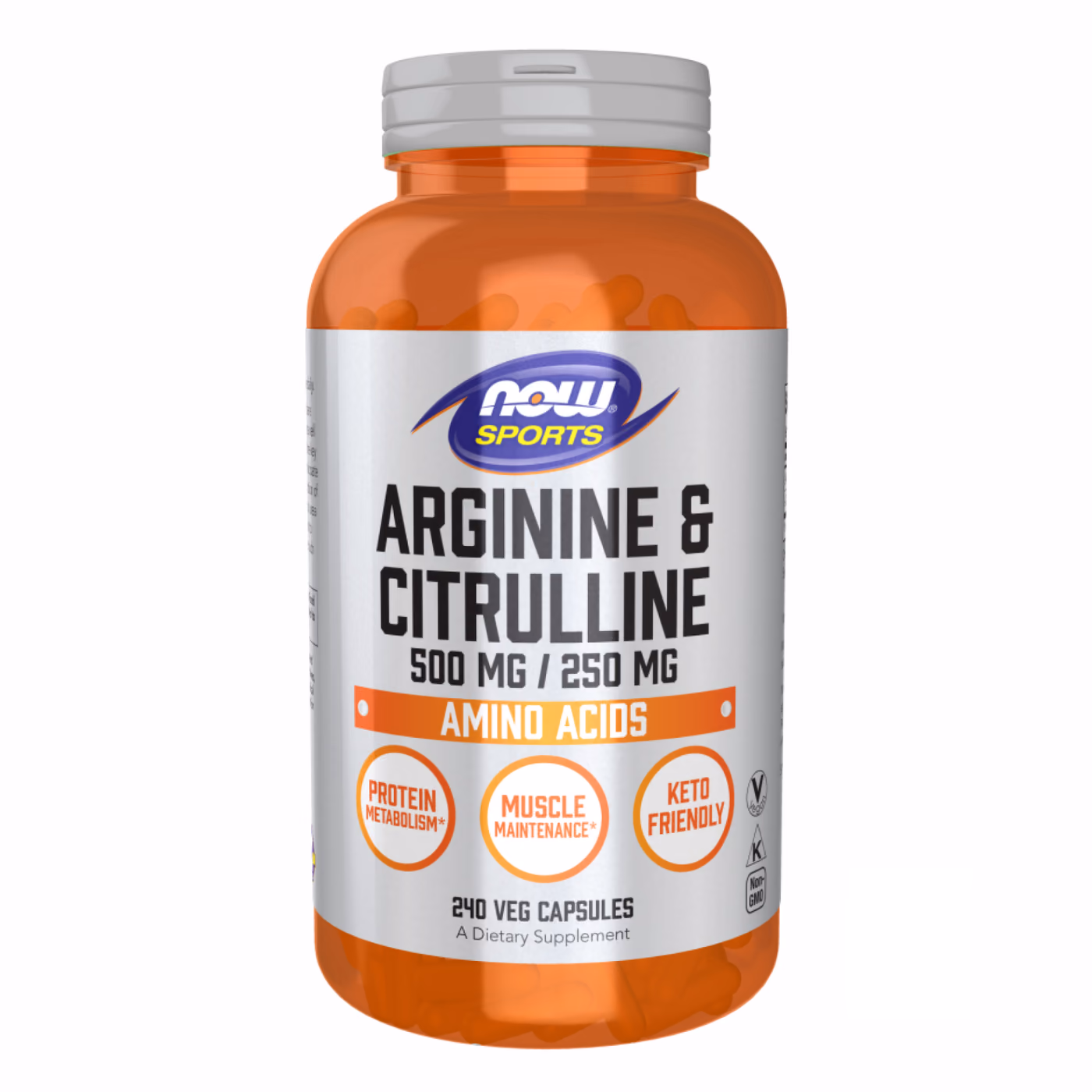 NOW Sports Arginine & Citrulline 500 мг / 250 мг, 240 растительных капсул