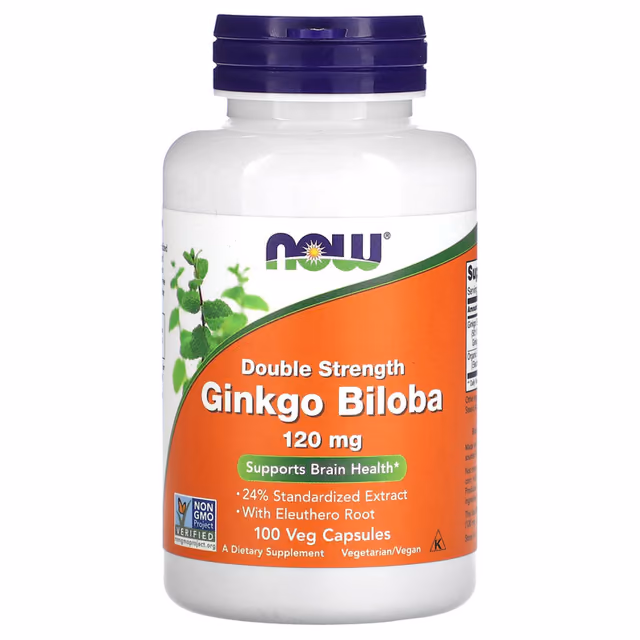 NOW Foods Ginkgo Biloba 120 мг с элеутерококком, 100 вегетарианских капсул