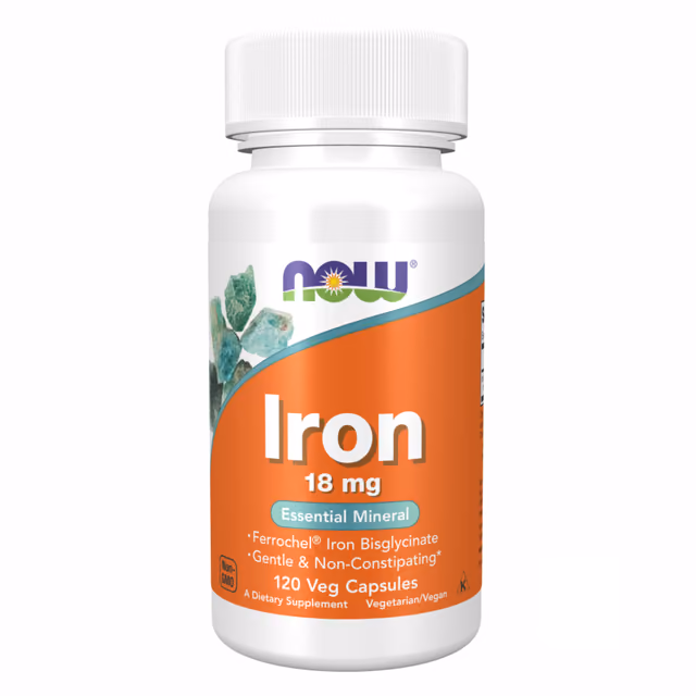 Now Foods Iron 18 mg Ferrochel, 120 растительных капсул