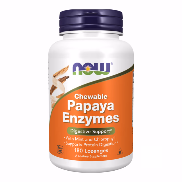 NOW Foods Papaya Enzymes, жевательные пастилки с папайей и мятой, 180 шт.