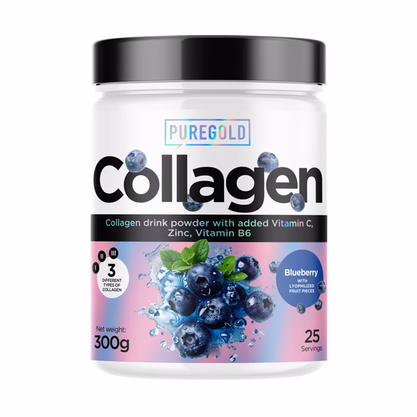 Pure Gold Collagen, черника с кусочками лиофилизированных фруктов, 300 г
