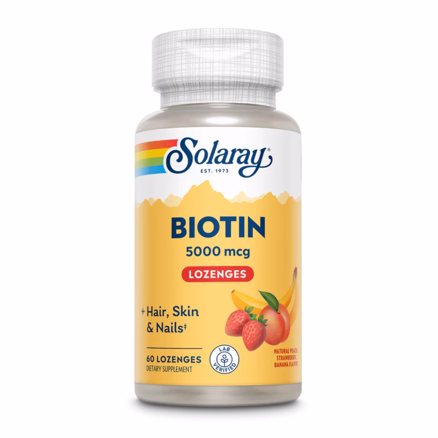 Solaray Biotin 5000 мкг, леденцы с натуральными вкусами персика, клубники и банана, 60 шт.