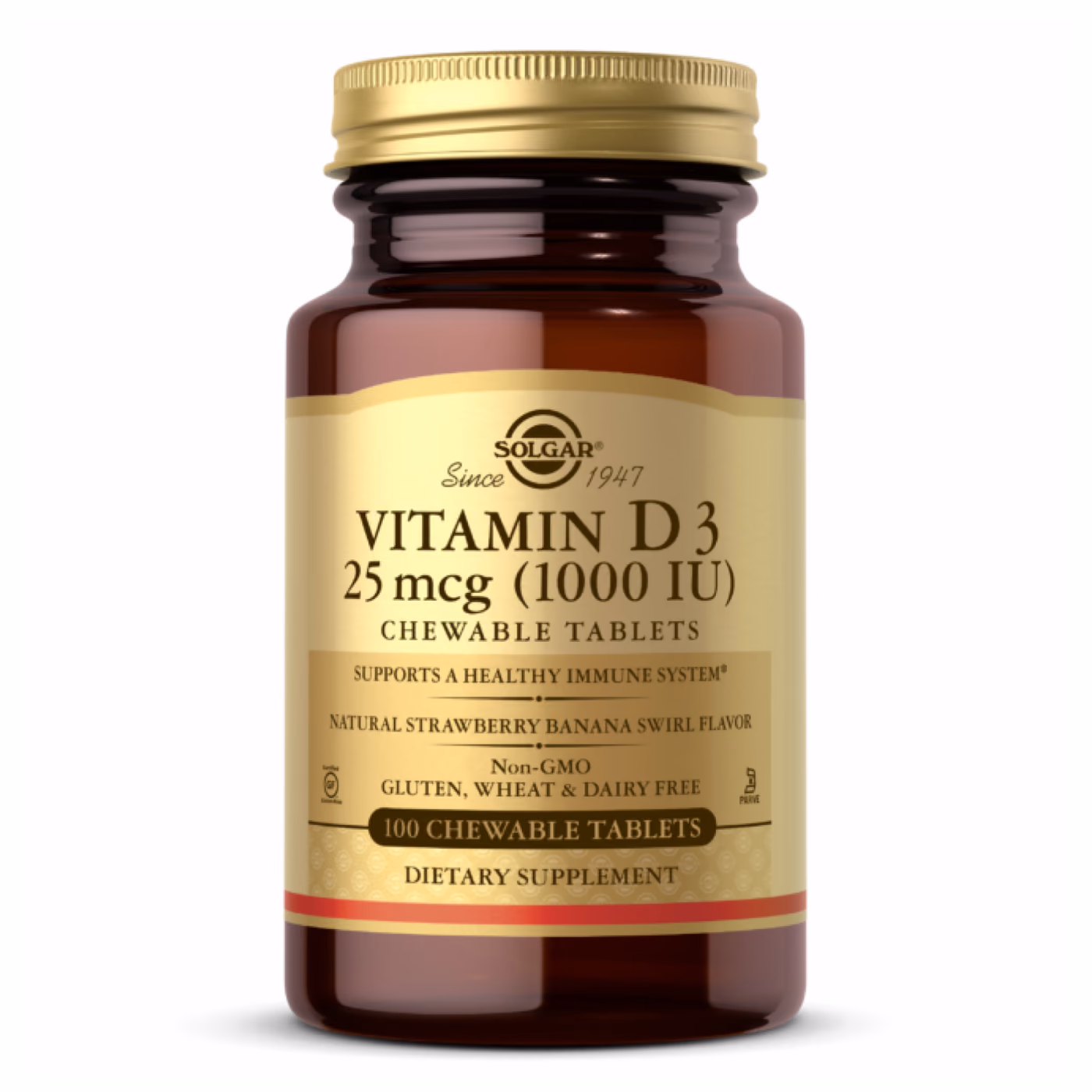 Solgar Vitamin D3 25 мкг (1000 МЕ), жевательные таблетки клубника-банан, 100 шт.