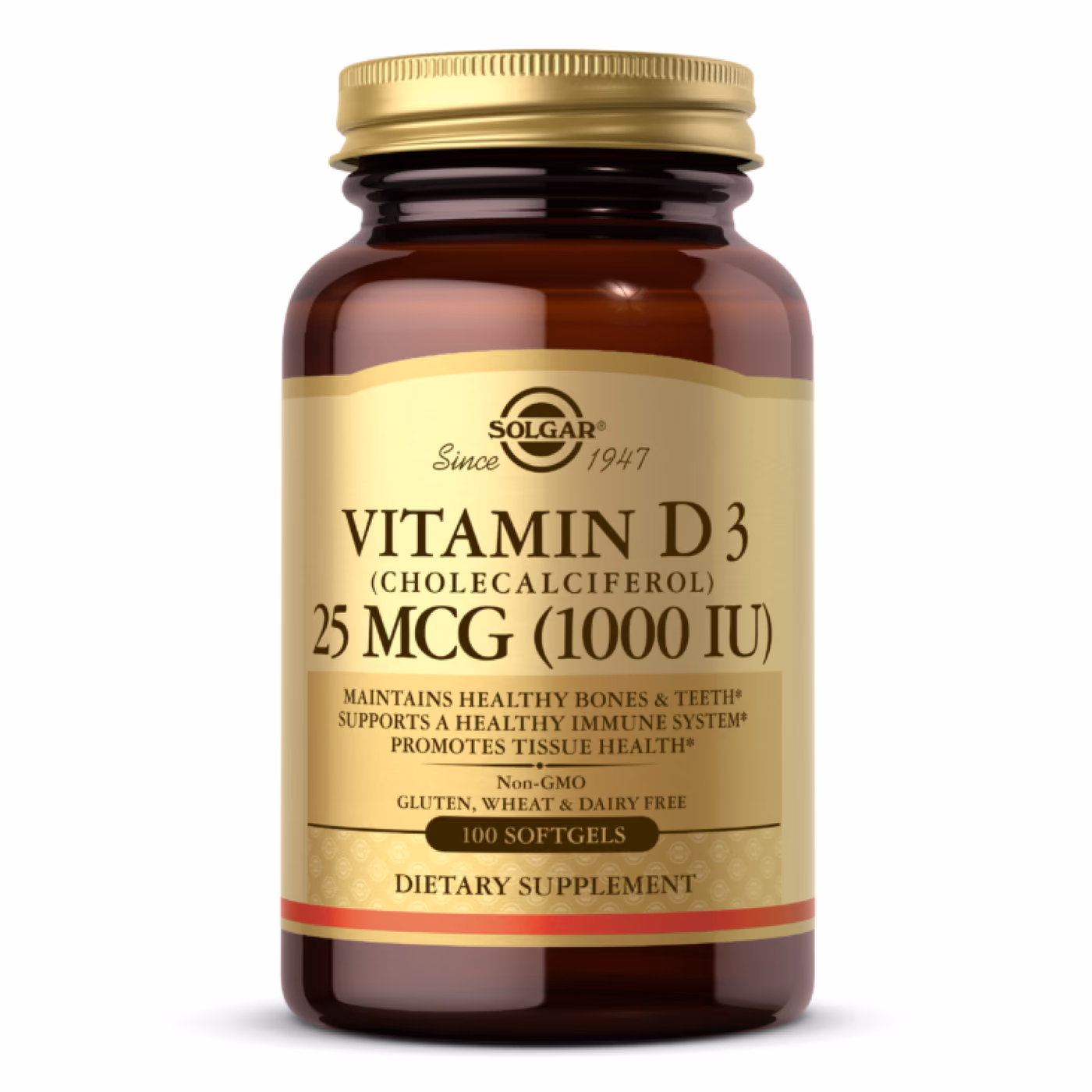 Solgar Vitamin D3 (холекальциферол) 25 мкг (1000 МЕ), 100 мягких капсул