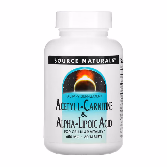 Source Naturals Acetyl L-Carnitine & Alpha-Lipoic Acid 650 мг, 60 таблеток