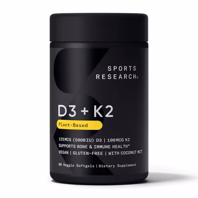 Sports Research Vegan D3 + K2, 5000 МЕ / 100 мкг, 60 веганских мягких капсул
