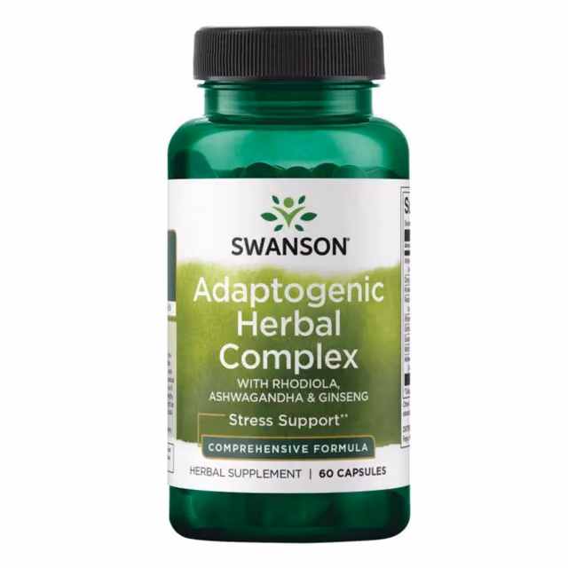 Swanson Adaptogenic Herbal Complex с родиолой, ашвагандой и женьшенем, 60 капсул (повреждённая банка)